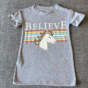 PJ Salvage Gray ‘Believe’ Glitter Unicorn Girl’s Pajamas Tee – Size 2T